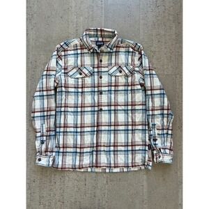 Patagonia Fjord Flannel Shirt Mens S White Blue Brown Excellent Organic Cotton
